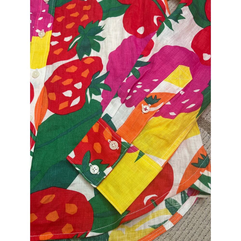 Boden Linen Strawberry Raspberry Fruit Print Button Down Shirt Size 4 NWT - Picture 11 of 13